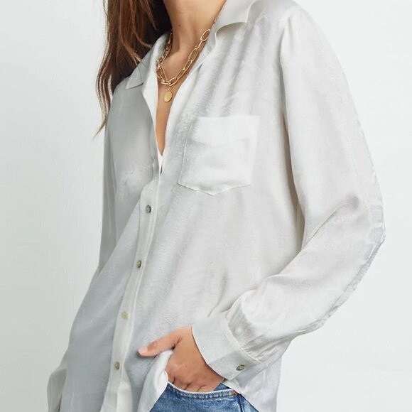 Rails Noemi Top Ivory Snake Jacquard Luxe Satin Button-Down Size S NWT - Picture 2 of 10